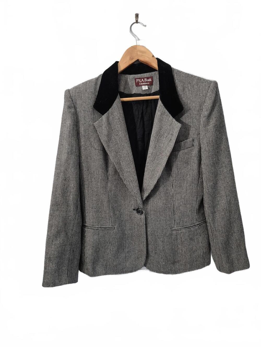 Jos.A.Bank Vintage Ladies Black White Hounds Tooth Blazer One Button